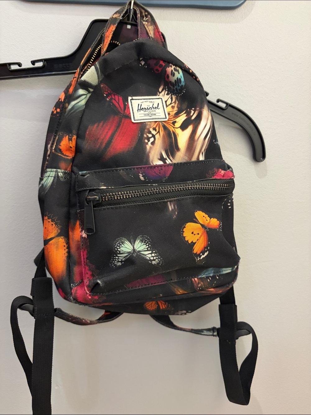 Herschel Supply Company Black Mini Backpack with Colorful Butterfly Print